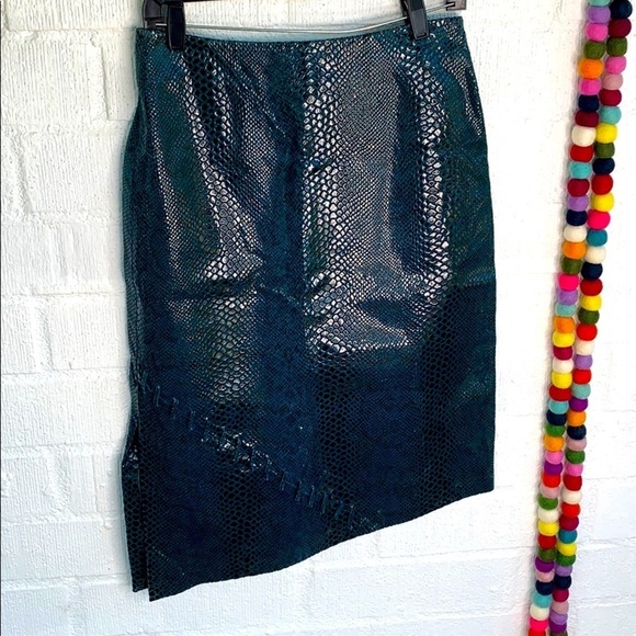 Emma Black Leather Embossed Asymmetrical Skirt - Picture 2 of 9